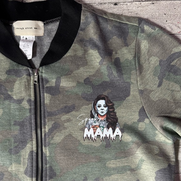 Spooky Mama, Coffee & Halloween Theme, Camo Bomber Style Jacket - Picture 10 of 16
